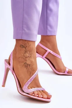 Eleganckie Wsuwane Sandałki Na Obcasie Różowe Colima