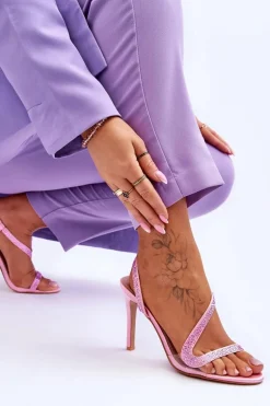 Eleganckie Wsuwane Sandałki Na Obcasie Różowe Colima