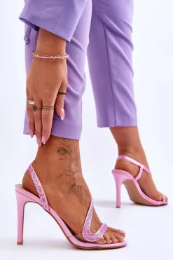 Eleganckie Wsuwane Sandałki Na Obcasie Różowe Colima