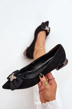 Eleganckie Zamszowe Baleriny Damskie Z Kokardką Laura Messi 2893 Czarne