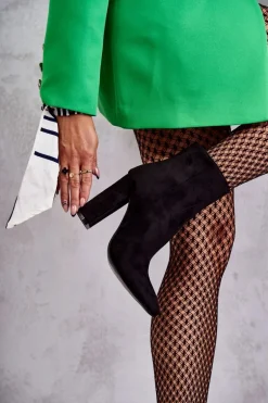 Eleganckie Zamszowe Botki Na Słupku Czarne Ettany