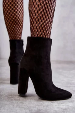 Eleganckie Zamszowe Botki Na Słupku Czarne Ettany