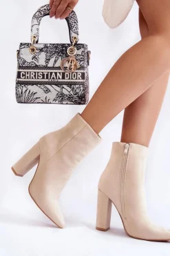 Eleganckie Zamszowe Botki Na Słupku Beżowe Ettany