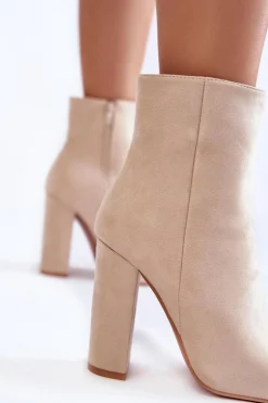 Eleganckie Zamszowe Botki Na Słupku Beżowe Ettany