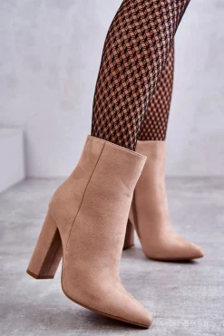 Eleganckie Zamszowe Botki Na Słupku Ciemnobeżowe Ettany