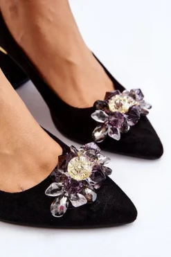 Eleganckie Zamszowe Czółenka Z Ozdobą Czarne Elianne