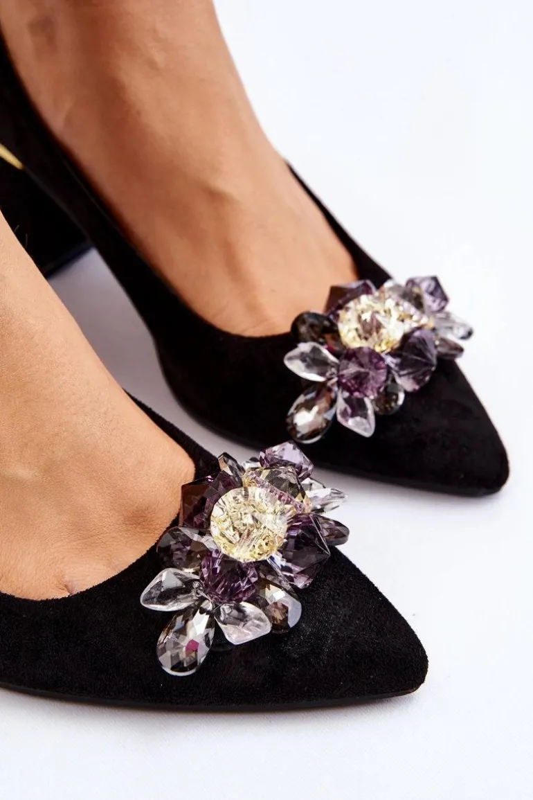 Eleganckie Zamszowe Czółenka Z Ozdobą Czarne Elianne