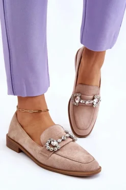 Eleganckie Zamszowe Mokasyny Ciemnobeżowe Aliya