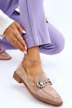 Eleganckie Zamszowe Mokasyny Ciemnobeżowe Aliya