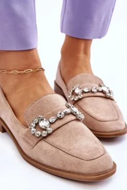 Eleganckie Zamszowe Mokasyny Ciemnobeżowe Aliya