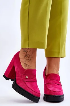 Eleganckie Zamszowe Półbuty Na Obcasie Fuksja Mintore