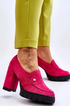 Eleganckie Zamszowe Półbuty Na Obcasie Fuksja Mintore