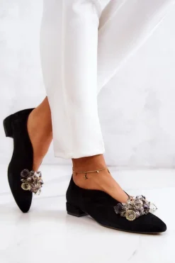 Eleganckie Zamszowe Półbuty Z Ozdobą Czarne McQueen