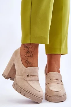 Eleganckie Zamszowe Półbuty Na Obcasie Beżowe Mintore