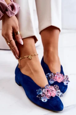 Eleganckie Zamszowe Półbuty Z Ozdobą Granatowe McQueen