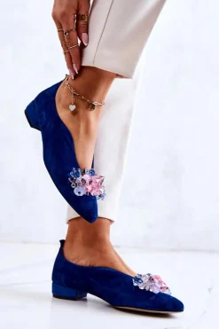 Eleganckie Zamszowe Półbuty Z Ozdobą Granatowe McQueen