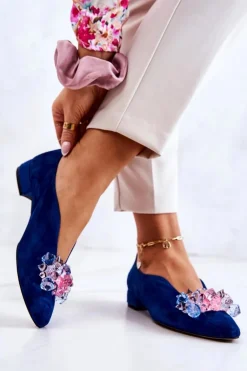 Eleganckie Zamszowe Półbuty Z Ozdobą Granatowe McQueen