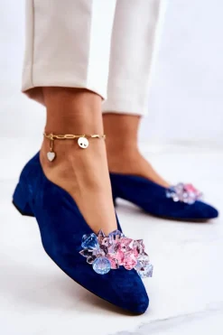 Eleganckie Zamszowe Półbuty Z Ozdobą Granatowe McQueen