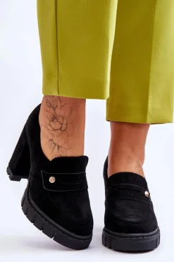 Eleganckie Zamszowe Półbuty Na Obcasie Czarne Mintore