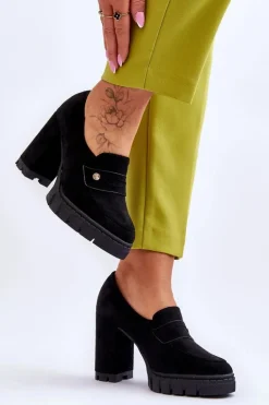 Eleganckie Zamszowe Półbuty Na Obcasie Czarne Mintore