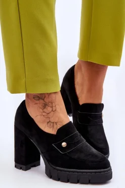 Eleganckie Zamszowe Półbuty Na Obcasie Czarne Mintore