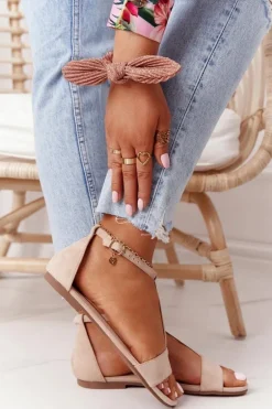 Eleganckie Zamszowe Sandały S.Barski 541-7 Beżowe