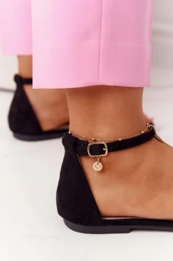 Eleganckie Zamszowe Sandały S.Barski 541-7 Czarne