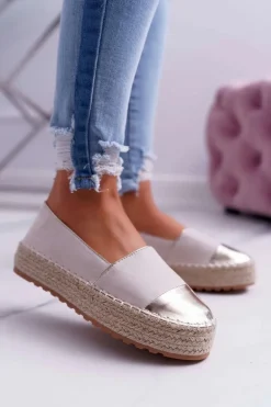 Espadryle Damskie Beżowe Platforma Ringer