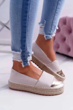 Espadryle Damskie Beżowe Platforma Ringer