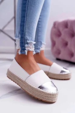 Espadryle Damskie Białe Platforma Ringer