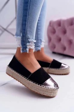 Espadryle Damskie Czarne Platforma Ringer