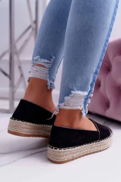 Espadryle Damskie Czarne Platforma Ringer