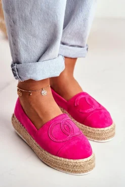 Espadryle Damskie Gruba Podeszwa Lniane Fuksja Febi