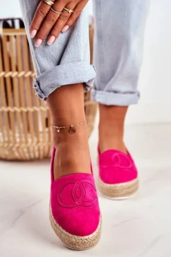 Espadryle Damskie Gruba Podeszwa Lniane Fuksja Febi