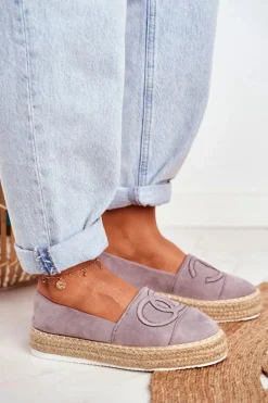 Espadryle Damskie Gruba Podeszwa Lniane Szare Febi