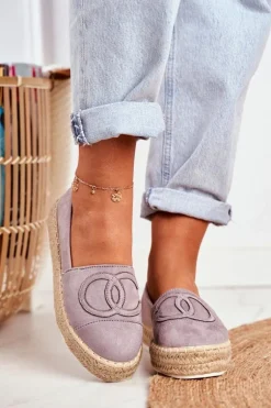 Espadryle Damskie Gruba Podeszwa Lniane Szare Febi