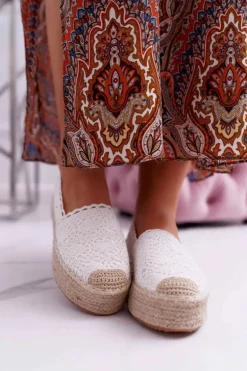 Espadryle Damskie Koronkowe Białe Platforma Desante