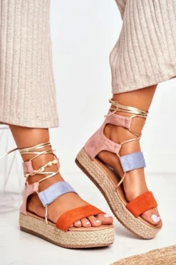 Espadryle Damskie Na Platformie Wiązane Pomarańczowe Fuerta