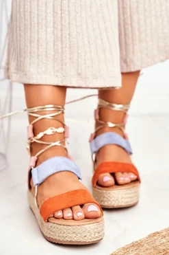 Espadryle Damskie Na Platformie Wiązane Pomarańczowe Fuerta
