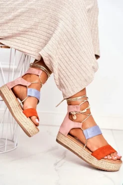 Espadryle Damskie Na Platformie Wiązane Pomarańczowe Fuerta