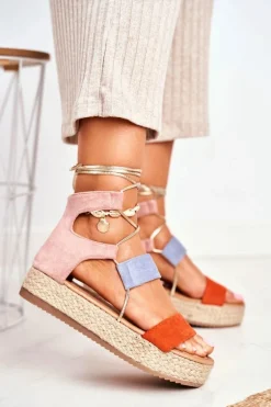 Espadryle Damskie Na Platformie Wiązane Pomarańczowe Fuerta