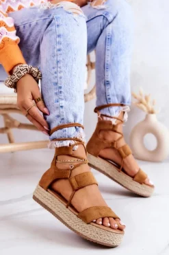 Espadryle Damskie Na Platformie Wiązane Camel Fuerta