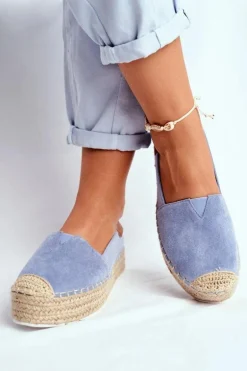Espadryle Damskie Na Platformie Lniane Niebieskie La Playa