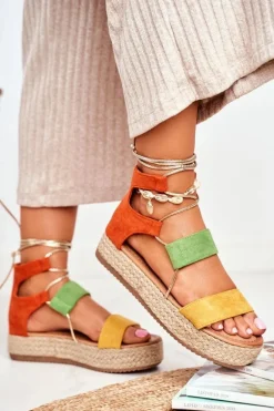 Espadryle Damskie Na Platformie Wiązane Żółte Fuerta