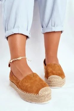 Espadryle Damskie Na Platformie Lniane Camel La Playa