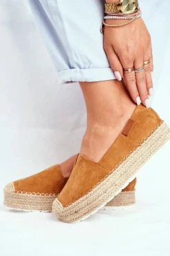 Espadryle Damskie Na Platformie Lniane Camel La Playa