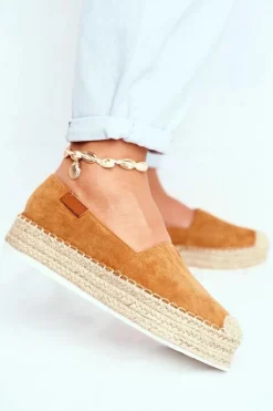 Espadryle Damskie Na Platformie Lniane Camel La Playa