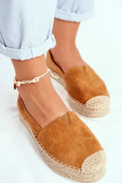 Espadryle Damskie Na Platformie Lniane Camel La Playa