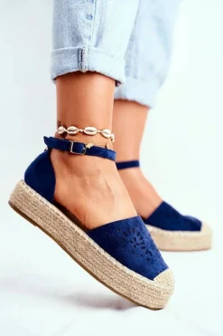 Espadryle Damskie Na Platformie Lniane Granatowe Palermo