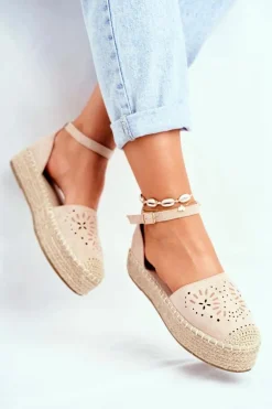 Espadryle Damskie Na Platformie Lniane Beżowe Palermo